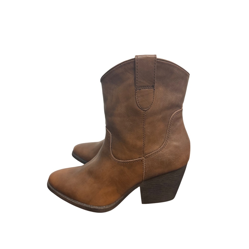 Madden Girl Ramz Brown Western Ankle Boots Faux Leather Pointed Toe Size 10M
